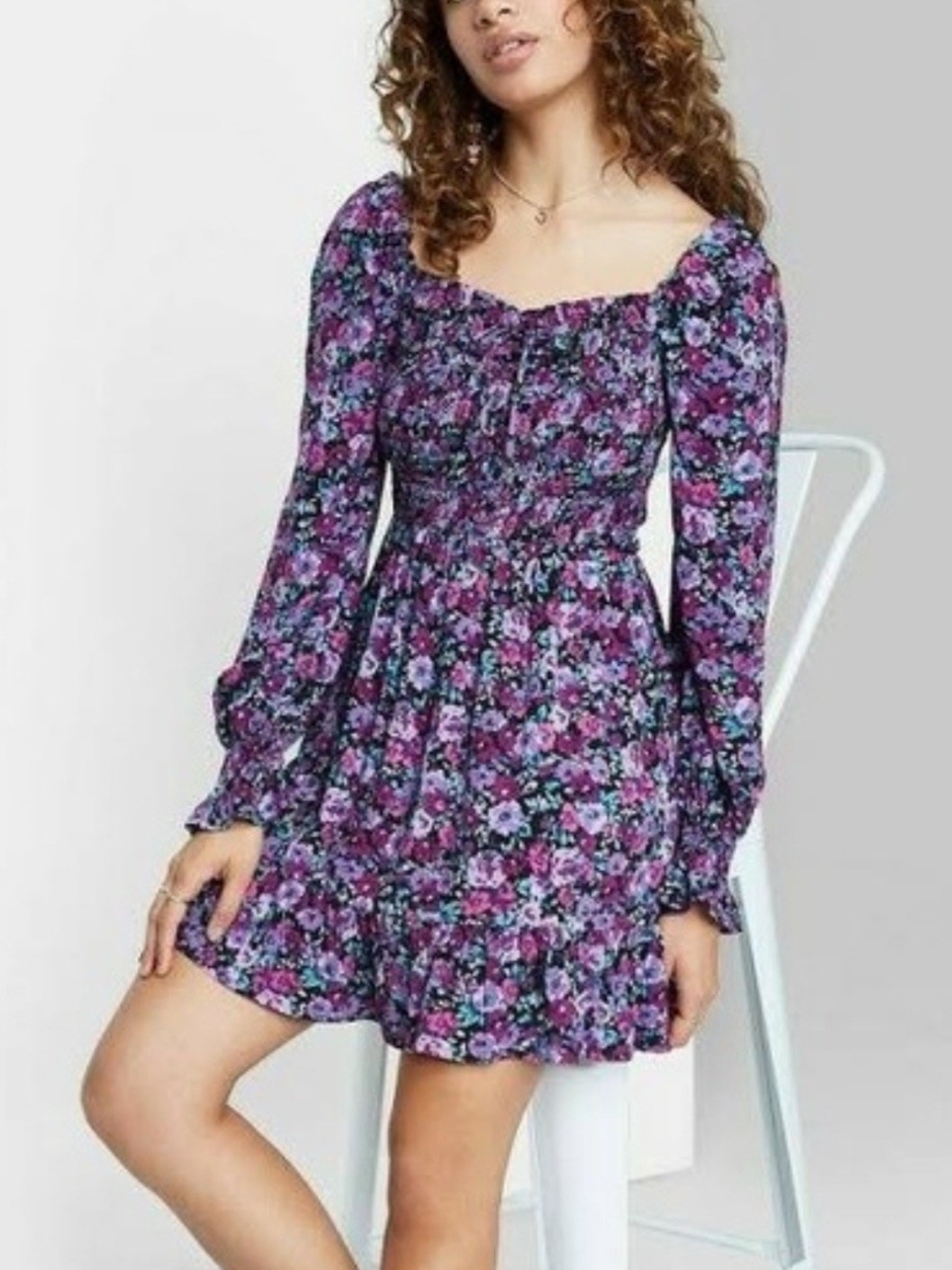 wild fable Purple Floral Smocked Mini Dress